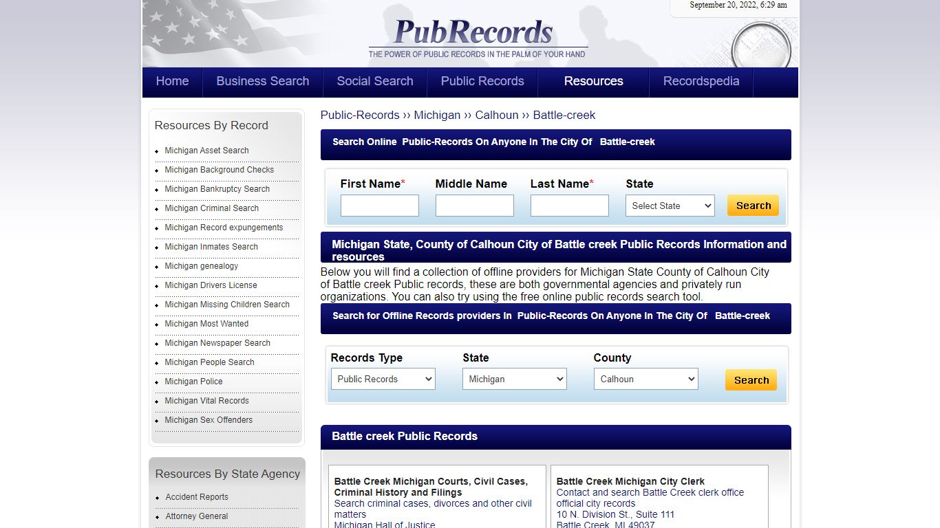 Battle creek, Calhoun County, Michigan Public Records